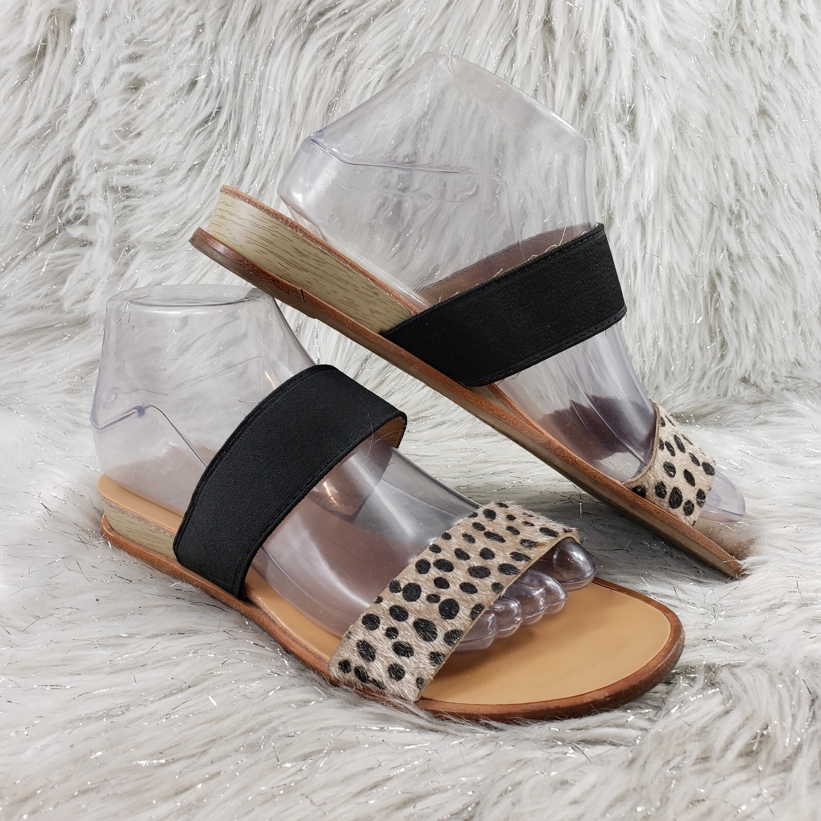 DOLCE VITA Black Animal Print Faux Fur Slingback Sandals Womens Size