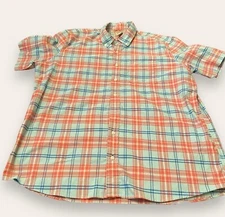 L. L. Bean Shirt Men’s Size Extra Large Tall XLT Blue Orange Plaid Shirt Sleeve