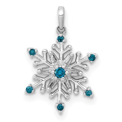 14 Karat Weißgold 1/10 Karat. Blau und Weiß Diamant Schneeflocke Anhänger