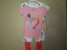 CARTER'S Girls Size 2T MERMAID DREAMS 4 Piece Shirt, Shorts  Pants Pajama Set