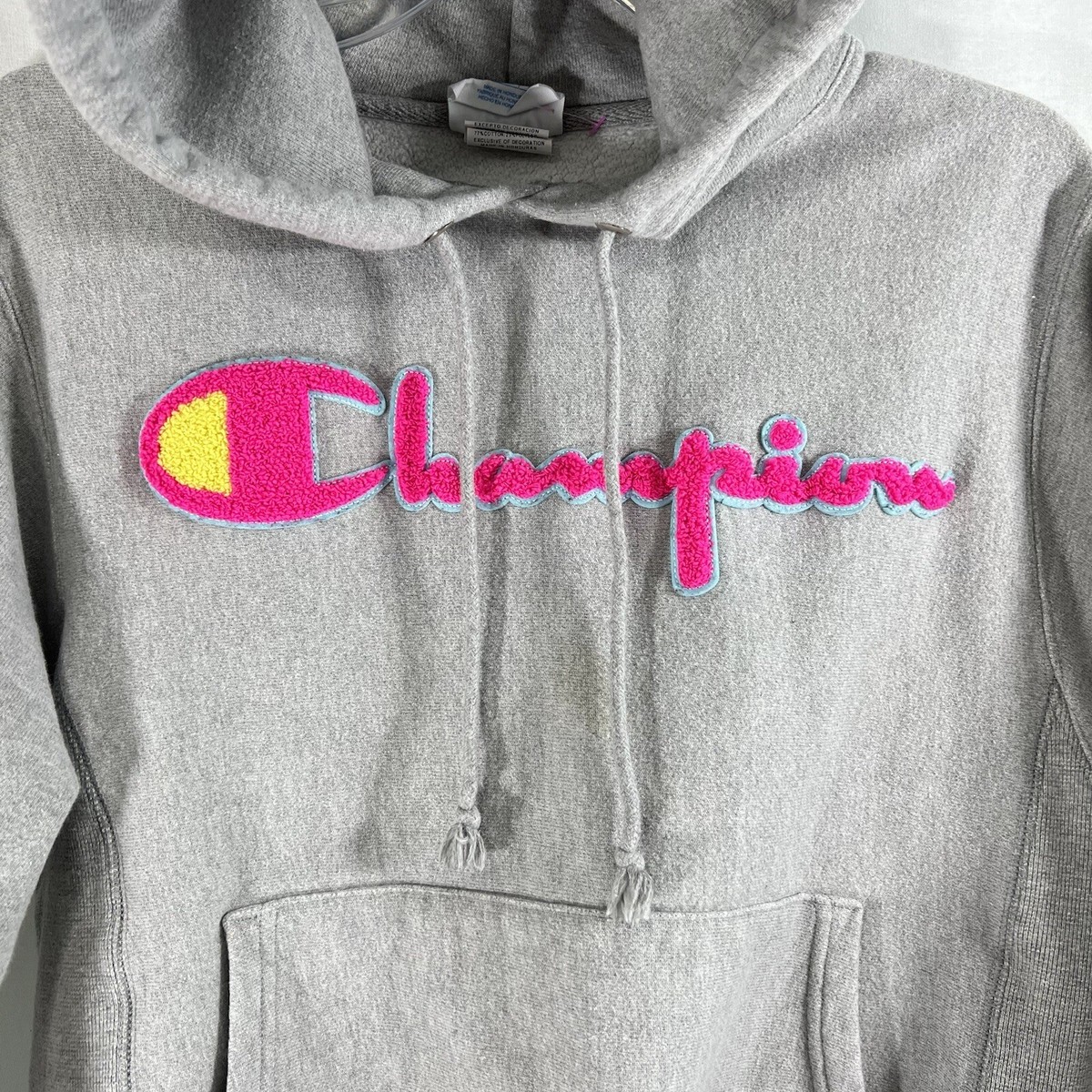 Champion Life Reverse Weave Hoodie CHENILLE Logo Oxford Grey Men S