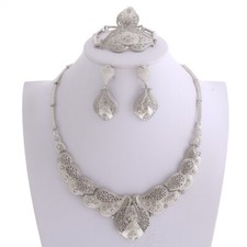 New Silver Plated Metal Necklace Bracelet Earring Set HQX414-SIL