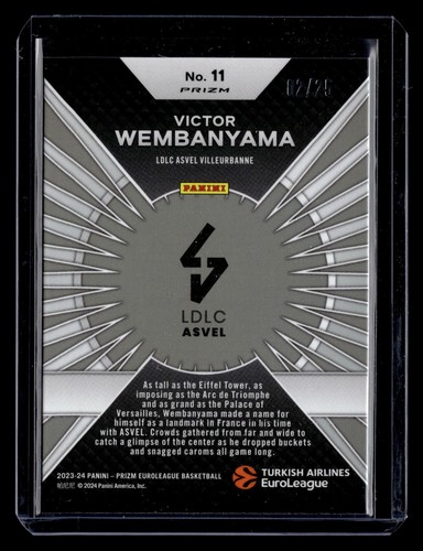 VICTOR WEMBANYAMA 2023-24 Panini Prizm Euroleague Basketball SILVER MOJO #02/25 - Picture 2 of 2