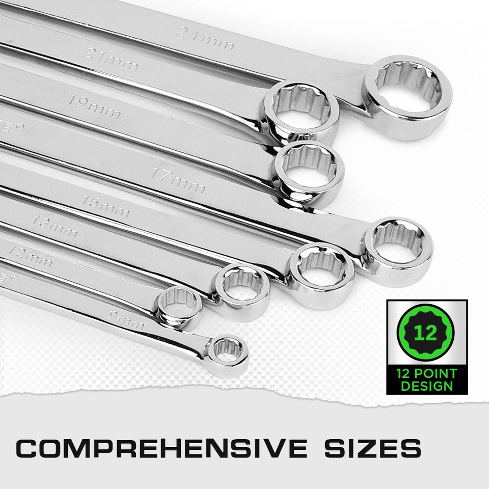 Double Box End Wrench 8 PC Metric Extra Long Aviation Spanner Universal 8-24MM - Image 4 of 4