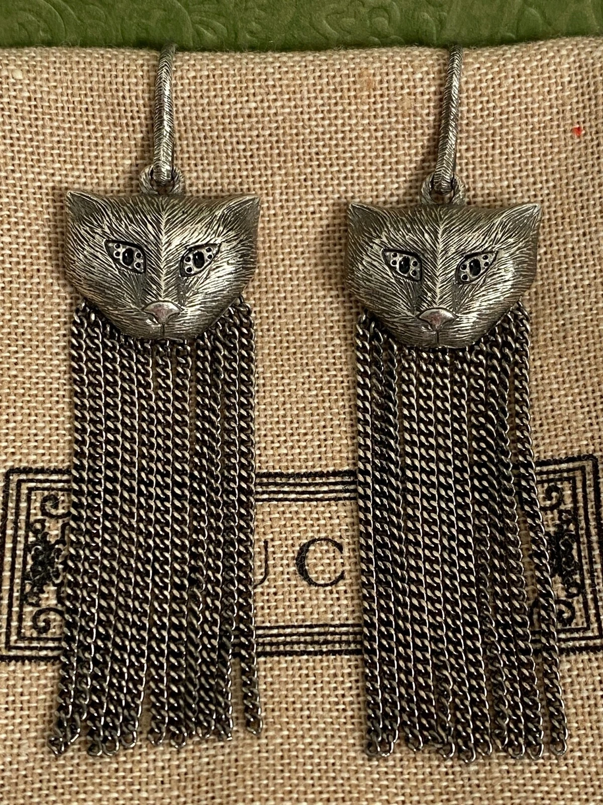 GUCCI Nuovi con scatola Orecchini Nappa Argento Sterling Tigre Feline Giardino Gatto Catena $1790