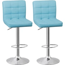 2PCS PU Leather Height Bar Stools Adjustable Swivel Metal Barstools Chairs Blue