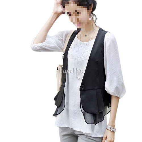 Womens Sleeveless Waistcoat Vest Thin cropped Short Mesh One Button Slim Fit 4XL - Picture 6 of 22