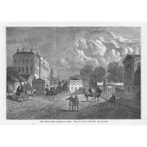 LONDON Old Hyde Park Corner w 1820 roku - antyczny nadruk 1892 - Zdjęcie 1 z 1
