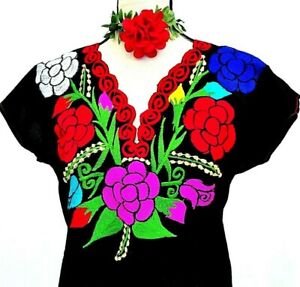 Plus Size Embroidered Blouse 2x Colorful Floral Mexican Blouse Hippie-Boho Free Shipping. 34 Sleeve Blouse