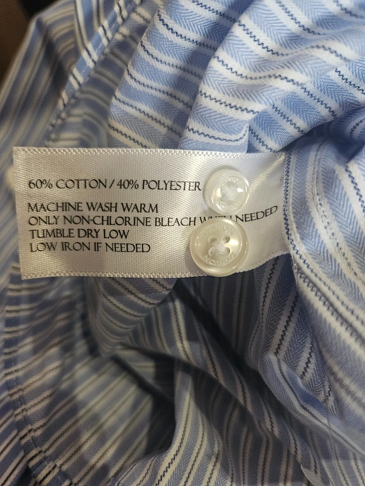 TALLA 17 34/35 DAMON (NUEVO) Camisa de Vestir Azul y Blanco Manga Larga Rayas LOTE #77 Foto 3 de 3