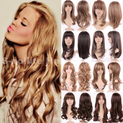 Ombre Long Curly Wavy Hair Wig Women Long Full Wigs with Bangs Cosplay Party #lg