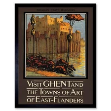 Vintage Travel Visit Ghent East Flanders Belgium Castle 12X16 Inch Framed Print