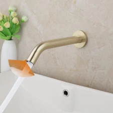 Brushed Gold Touchless Bathroom Sink Mixer Sensor Faucet Wall Mount Brass Taps