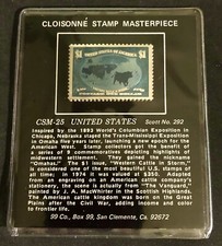 NOS CLOISONNE BRIEFMARKE MEISTERSTÜCK CSM-25 UNITER STAATEN FEHLER 1 $ 1.000 FEINSILBER