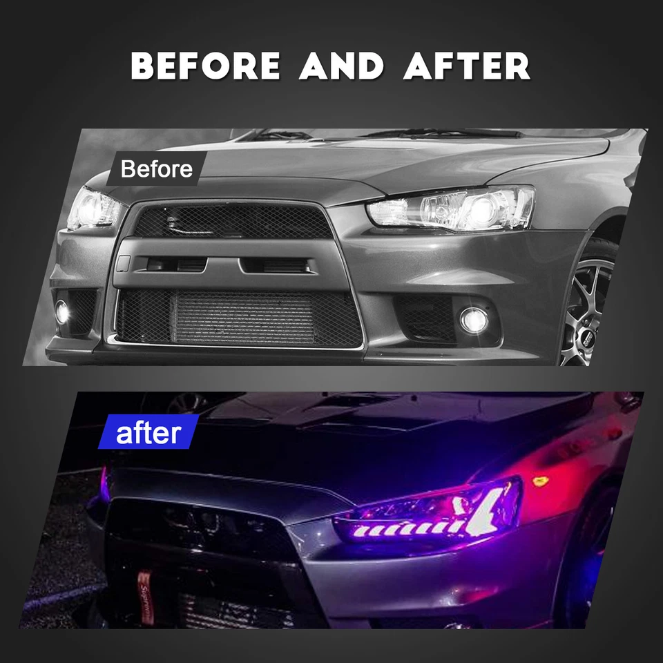 Faros LED deslumbrantes HCMOTION RGB para Mitsubishi Lancer ex evo 2008-2017 transparentes Foto 3 de 4