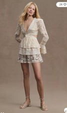 LoveShackFancy KARINE CUT OUT Ruffle Embellished Lace MINI Dress $525 XS