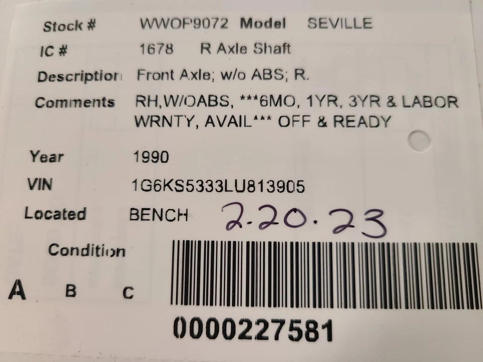 Б/у передний правый приводной вал оси подходит для: 1990 Cadillac Seville передняя ось без ABS - Изображение 4 из 4
