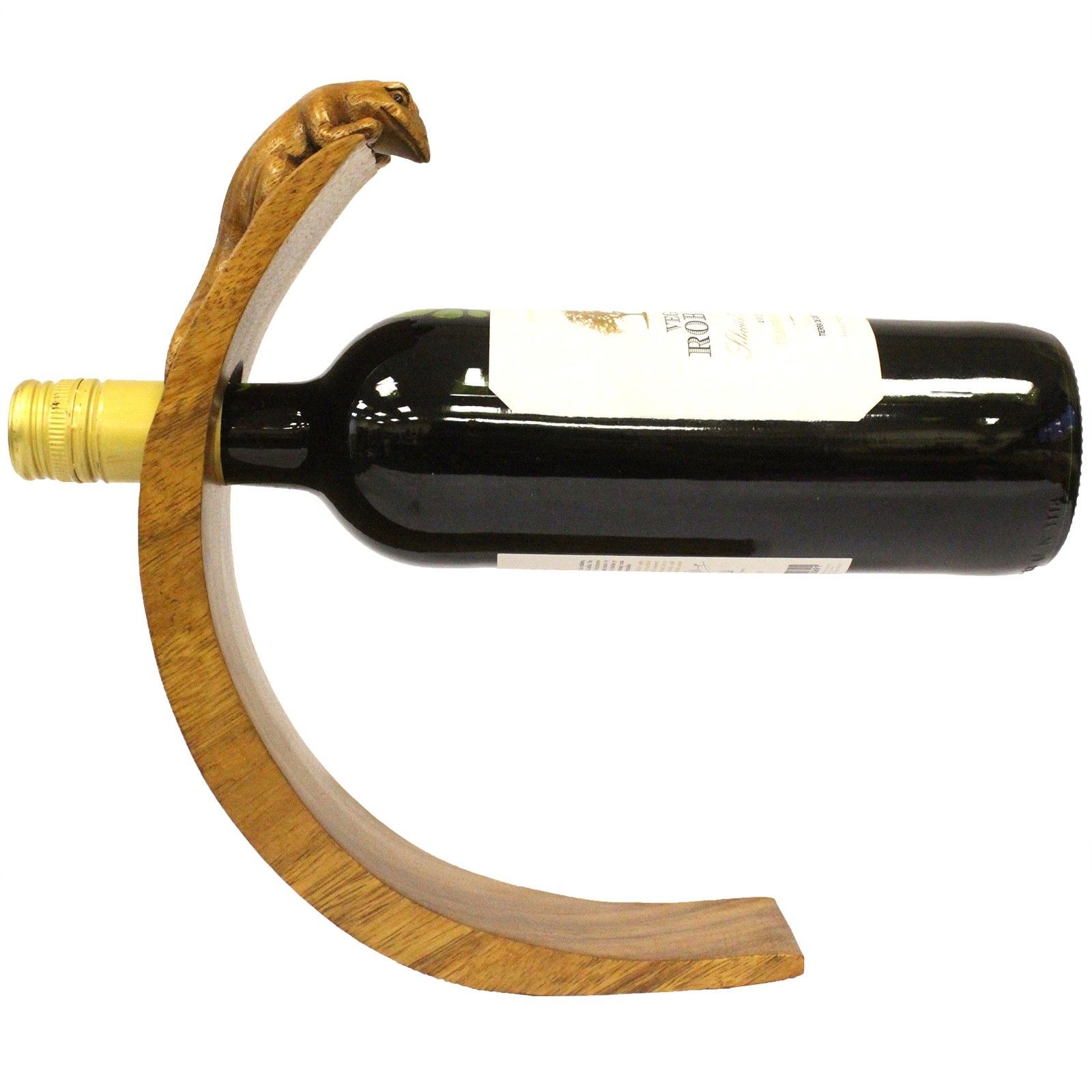 Gecko Wooden Balancing Wine Bottle Holder Stand Suar Wood Handmade Indonesia
