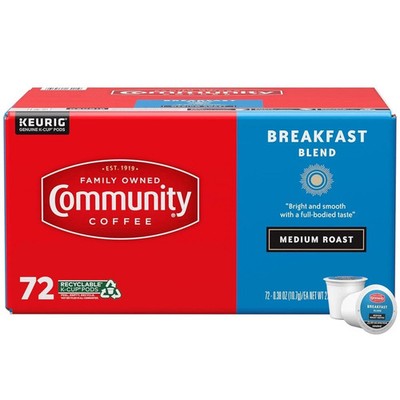 Community Coffee Breakfast Blend 72 Count Coffee Pods, Medium Roast.