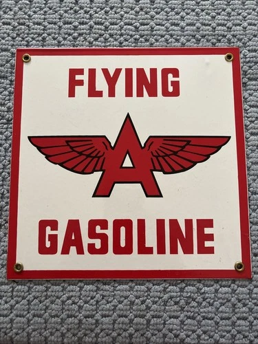 VINTAGE 10 x 10 FLYING  "A"  GASOLINE ADVERTISING SIGN HEAVY METAL - Nice!