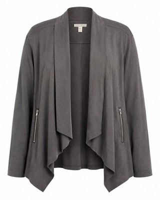 EUC Womens XXL Dana Buchman Suede-Like Draped Grey Soft Jacket Zipper Pockets