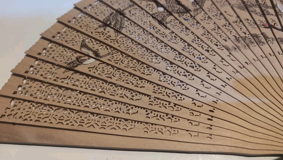 Ventilador Sensu plegable vintage escena grúa china - pintado en ambos lados Foto 4 de 4