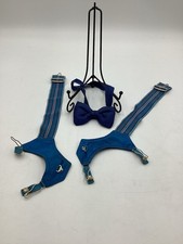 Vintage Child  s Suspenders  Bow Tie Set  Blue Elastic Braces  Navy Bowtie