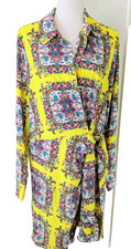 Intempo SZ XL 16-18 Women's Vibrant Yellow Faux Wrap Shirt Dress Maximalist Boho