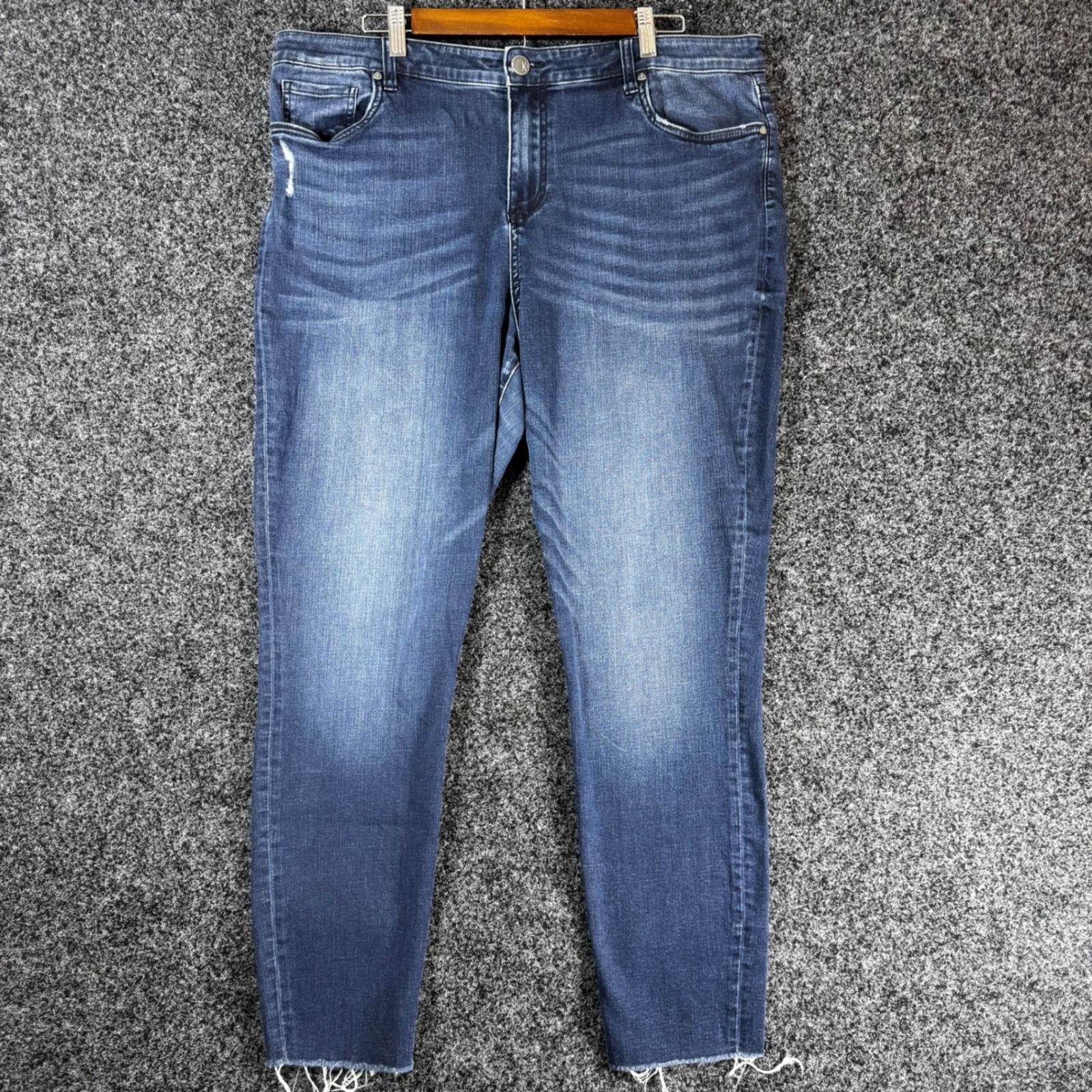 KUT from the Kloth Donna High Rise Ankle Skinny Jeans Blue Raw Hem Size 18