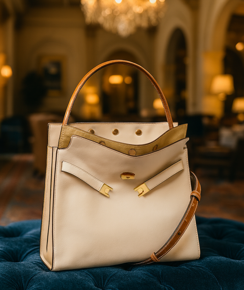 NEW Tory Burch Lee Radziwill Double New Cream Leather Bag