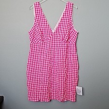 Asos 00's Y2K Retro V Neck Pink Gingham Sleeveless Barbiecore Dress Size 14 NWT
