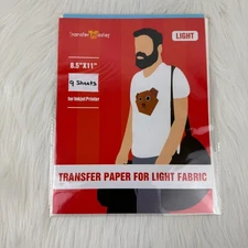 Inkjet Iron on Heat Transfer Paper White or Light T-Shirts  8.5" x11"  9 Sheets