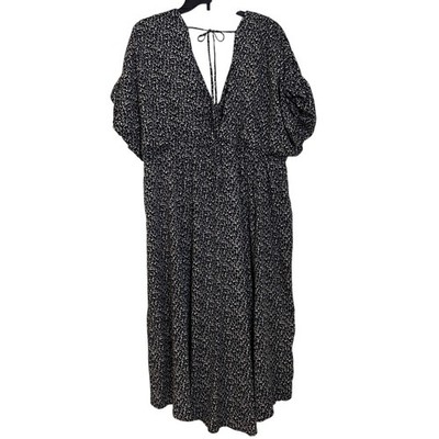 NWT Wishlist Medium Black W Floral Print Midi Dress, Dolman Sleeves & Tassel Tie
