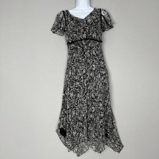 Vintage Nine West Dress Womens 4 Black 100% Silk Floral Fairy Grunge Whimsigoth