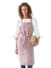 100 Linen Cooking Apron with Pockets for Women and Men, One Size Pink