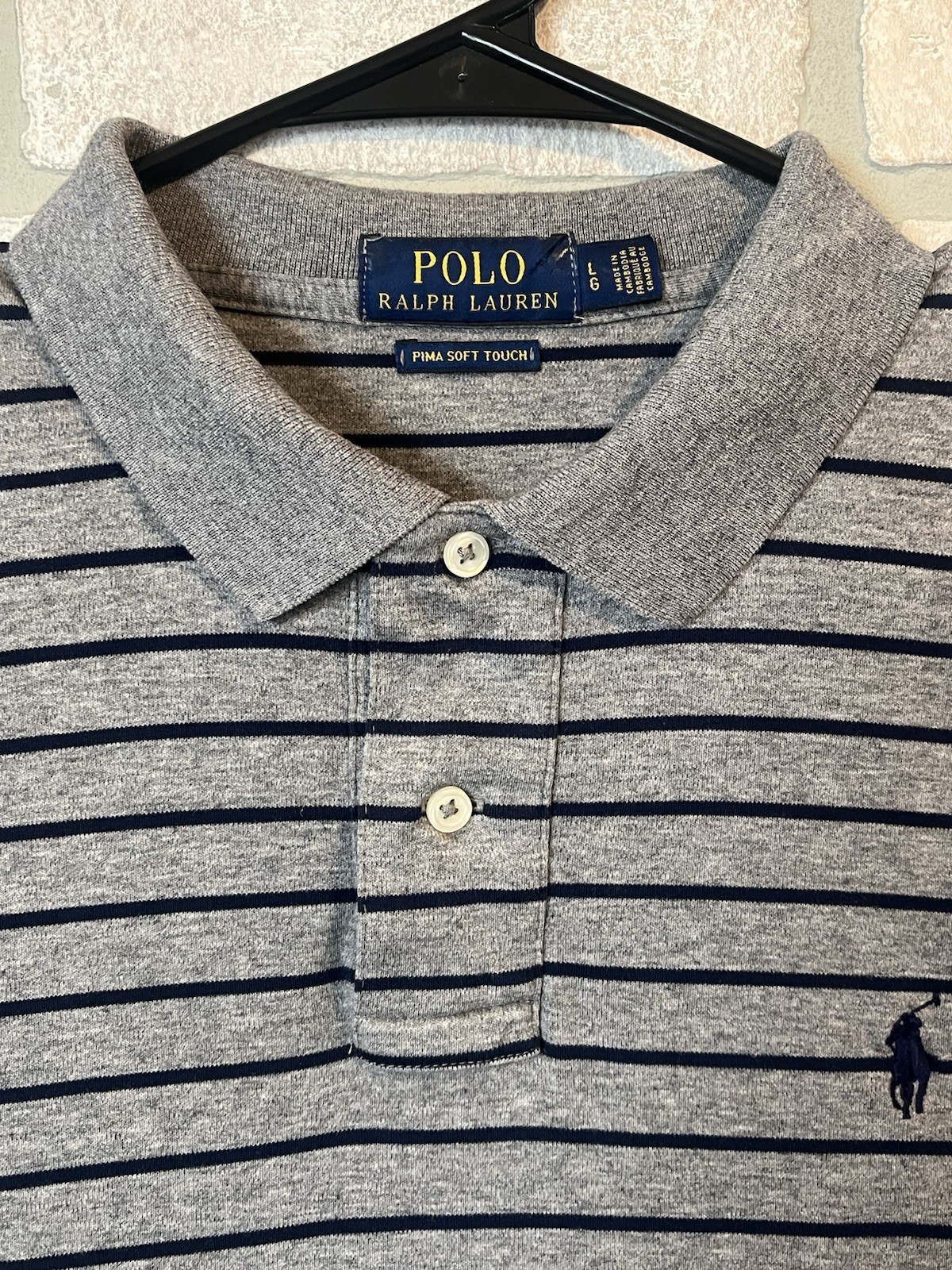 Polo Ralph Lauren Uomo Large Pima Soft Touch Grigio Polo Camicia Manica Pony