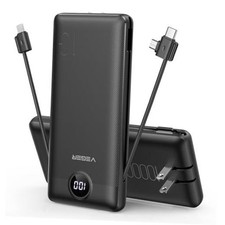 Portable Charger Power Bank with Built-in AC Plug and Cables, All in A Black