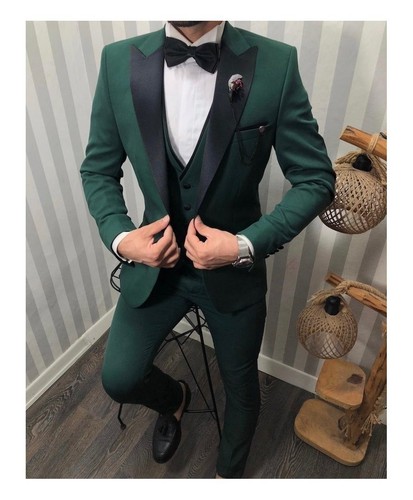 Men's Tuxedo with Vest - Bottle Green - Single Breasted, Stockholm Model - Picture 1 of 1