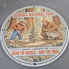 VINTAGE 1960 SEQUOIA NATIONAL PARK 12" PORCELAIN SIGN SMOKEY BEAR BIGFOOT