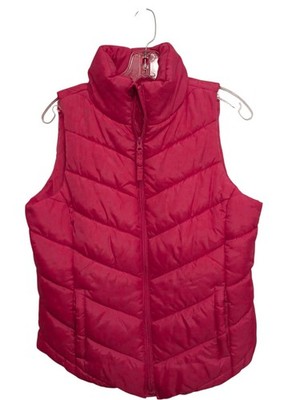SO Puffer Vest Jrs Sz 18 Bright Pink Quilted Layer Sleeveless Full Zip Sporty