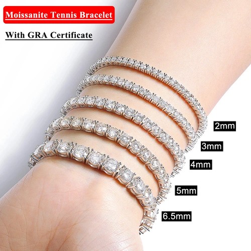 Brazalete de cadena de tenis moissanita negra de plata de ley S925 brillante de 2 mm-6,5 mm - Imagen 16 de 18