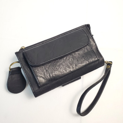 SIMPLY BASIC Black Faux Leather/Nylon Trifold Checkbook CLUTCH Wallet NEW