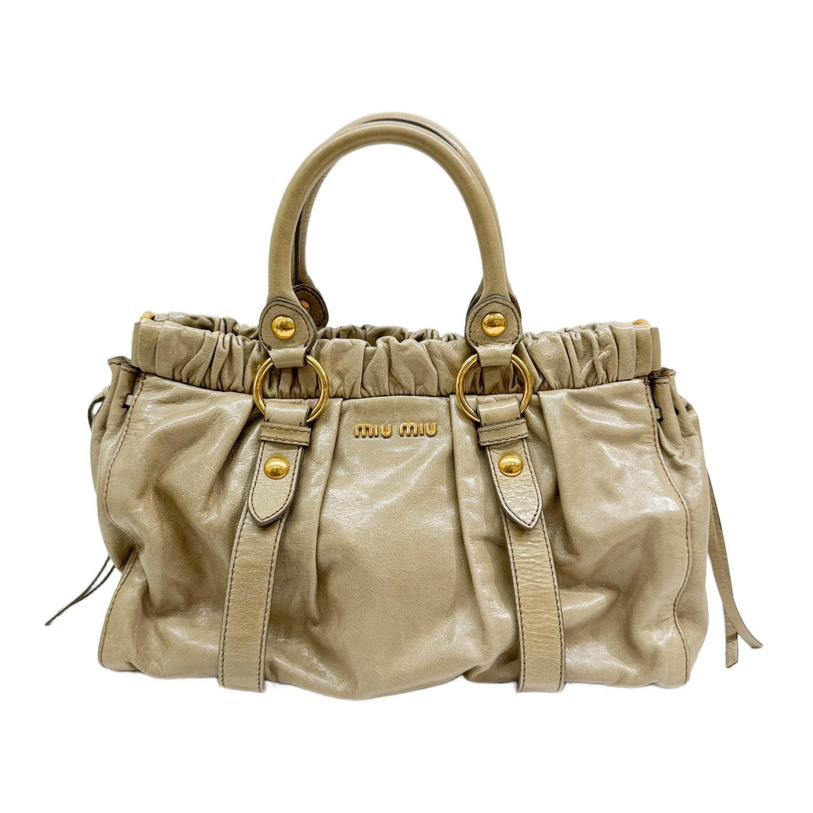 Miu Miu — MIU MIU Vitello Sand Brown Calfskin Leather Handle Bag