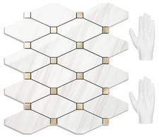 10 Sheets Peel and Stick Backsplash, Polished Dolomite PVC Mixed Metal Gold K...