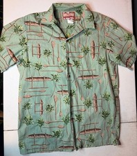 Vintage 90  s RJC Hawaiian Aloha Shirt Mens M Canoe Palm Tree Made in Hawaii USA