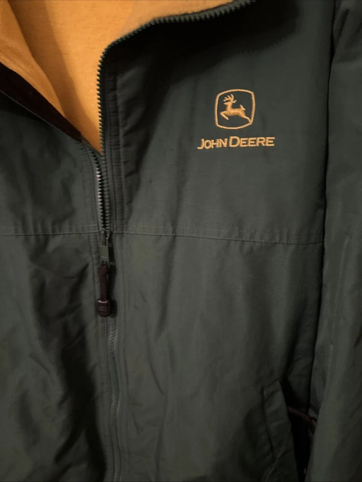 Chaqueta verde John Deere talla grande para hombre forrada de vellón amarillo vintage Foto 2 de 4