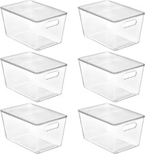 6 Pack Clear Stackable Storage Bins with Lids, Large Plastic Containers with Han