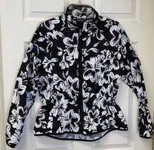 Lauren Ralph Lauren Active Black White Floral Full Zip Windbreaker Jacket Sz S