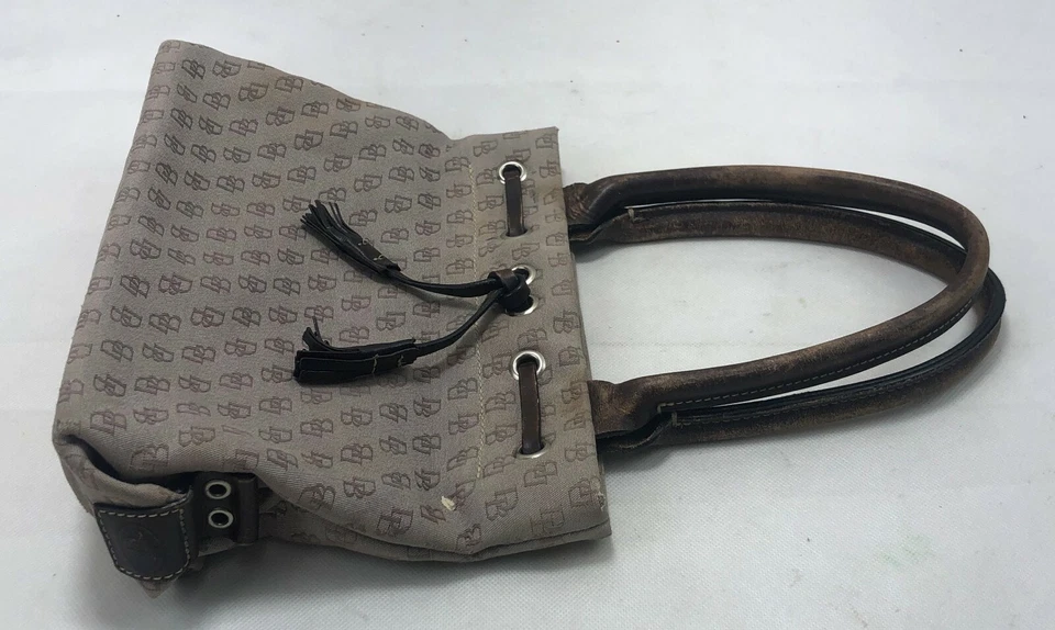 Dooney Bourke Designer Handbag Beige And Brown Canvas Bag With Tassels - Image 4 of 4