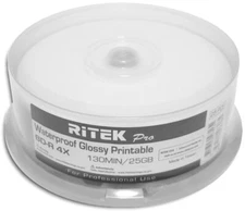 200-Pak RITEK PRO Waterproof GLOSSY White Inkjet Hub 25GB 4X Blu-ray BD-R’s